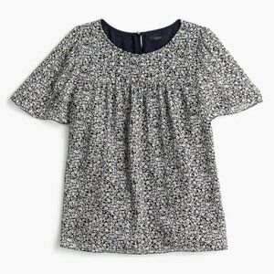 EUC J.Crew Metallic Silk Chiffon Blouse Top Ditsy Floral Print Size 000